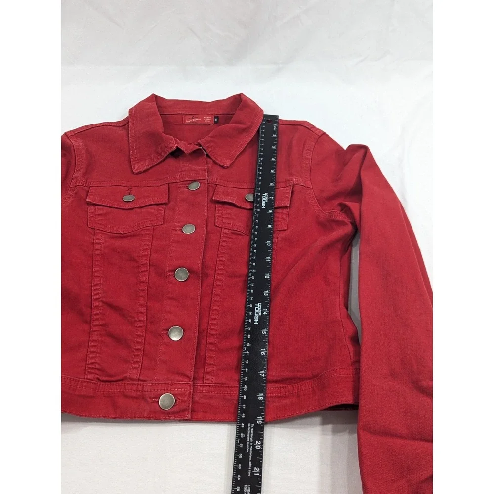 Vintage Apple Bottom Denim Jean‎ Jacket - Women's Size Medium Embroidered Red